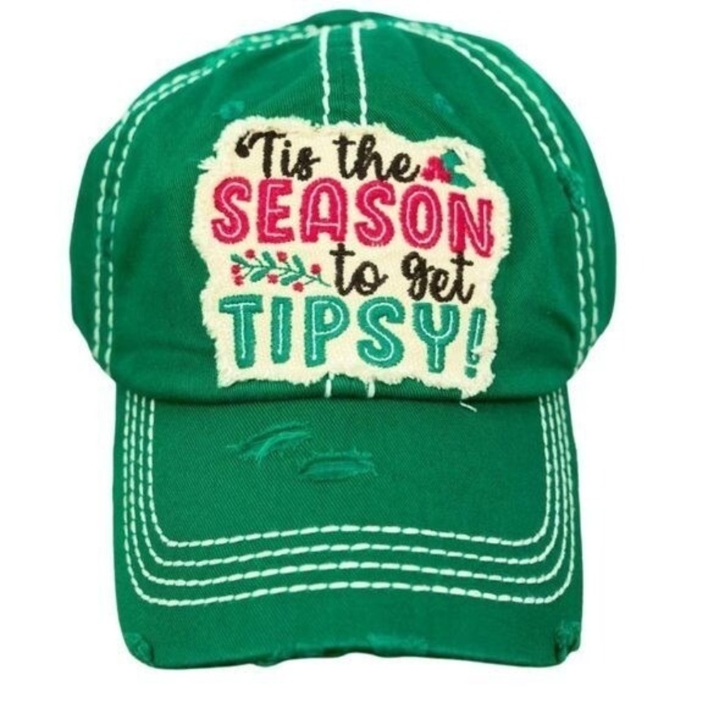 KBETHOS Distressed Green 'Tis The Season To Be Tipsy' Baseball Cap Hat NWT